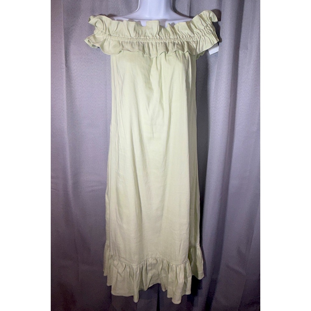Antonio Melani Linen Blend Ruffle Dress 0 Sage Green Off Shoulder Midi